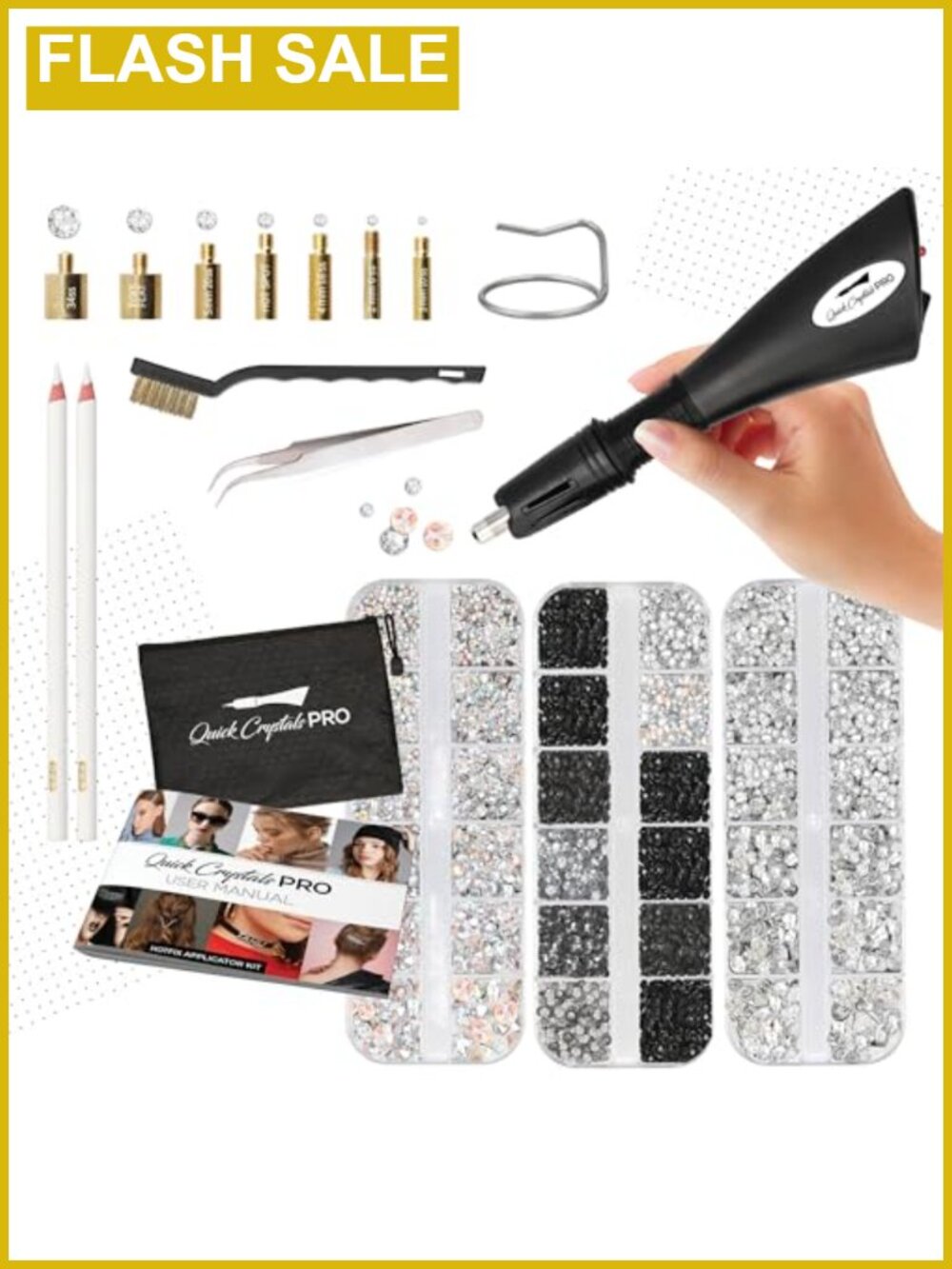 Hotfix Rhinestone Applicator Kit with 4400 Crystals, 7 Tips, Tweezers